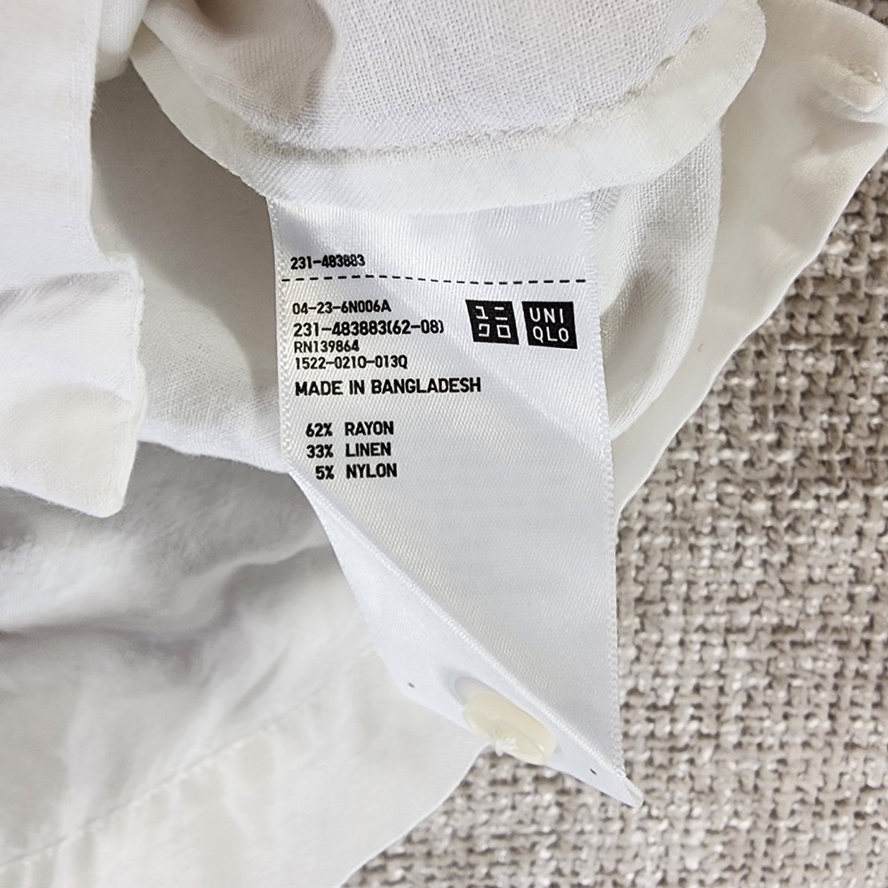 Uniqlo Linen Blend Open Collar Shirt Womens SS White Boxy Cropped Relaxed NEW - Picture 10 of 10